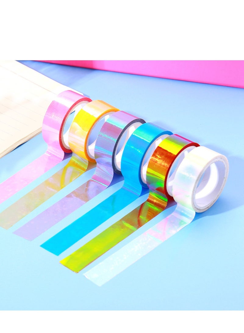 Holographic Tape Assorted Colored Set Decorative Prismatic Glitter Hoops for DIY Arts Crafts Decoration Scrapbooking Gifts Wrapping 6 Rolls - Image 1